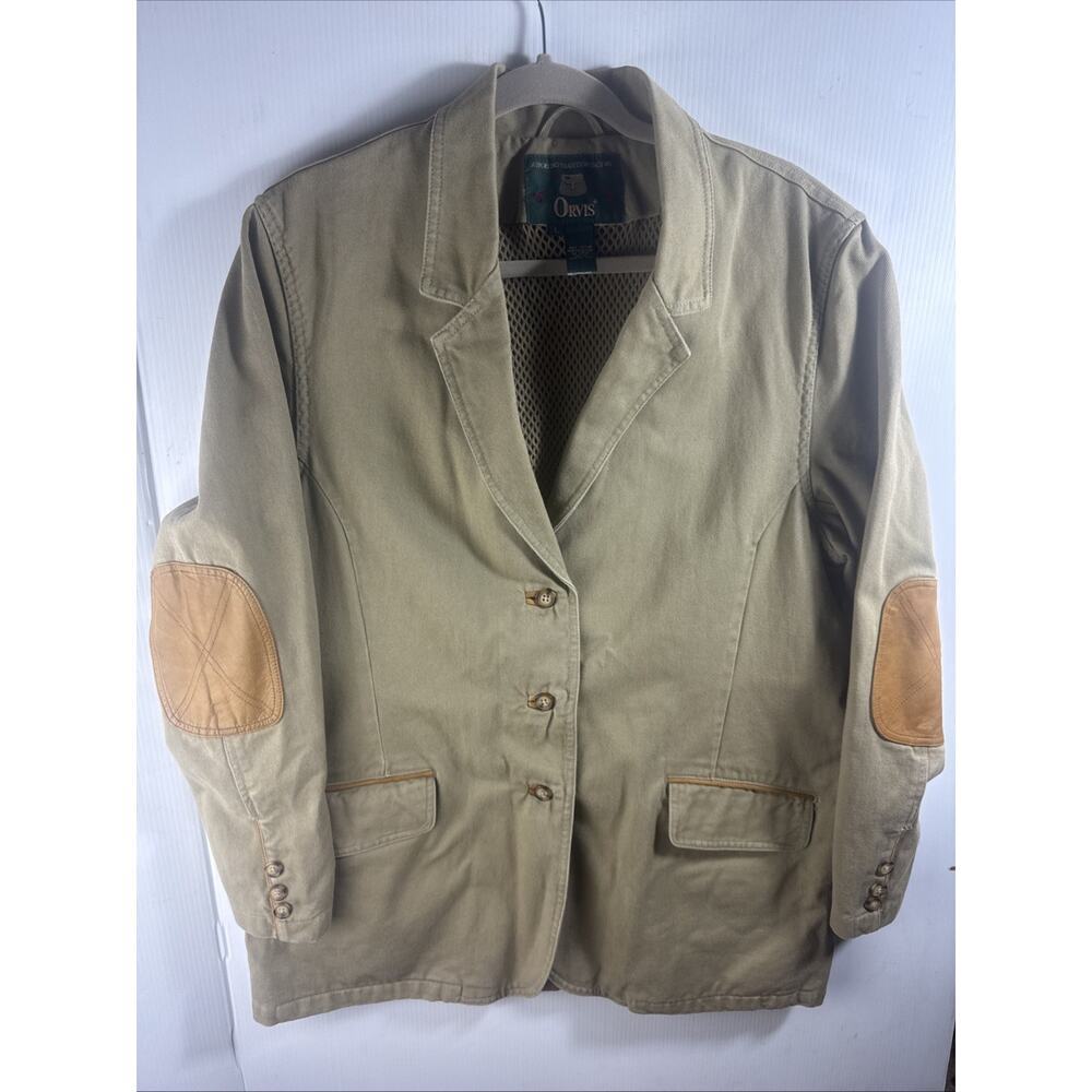 Orvis Jacket Mens L Vtg Zambezi Safari Field Chore Elbow Patch Loop Collar Tan